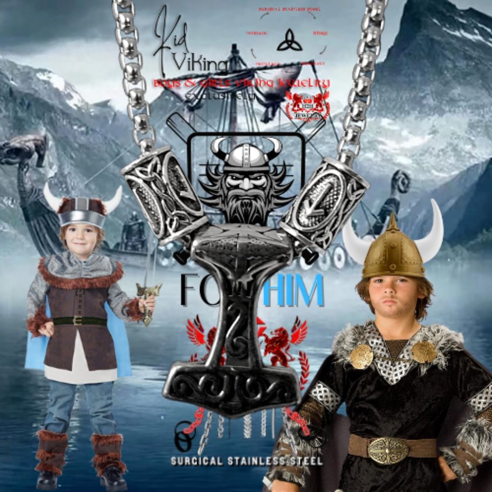 H2H JEWELRY Surgical Stainless Steel 316L Kid Viking Curb Chain Skull Pendant-